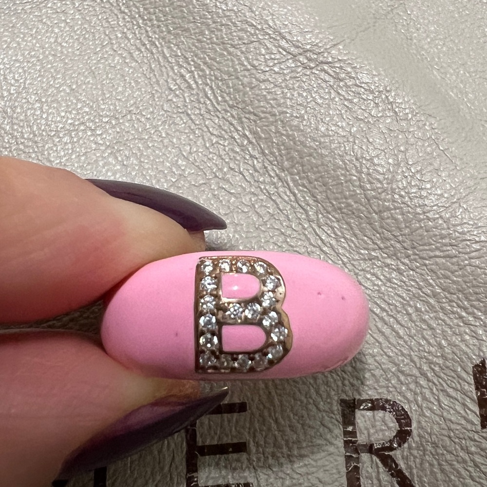 “B” INITIAL SILVER Light Pink Enameled Silver Letter Ring